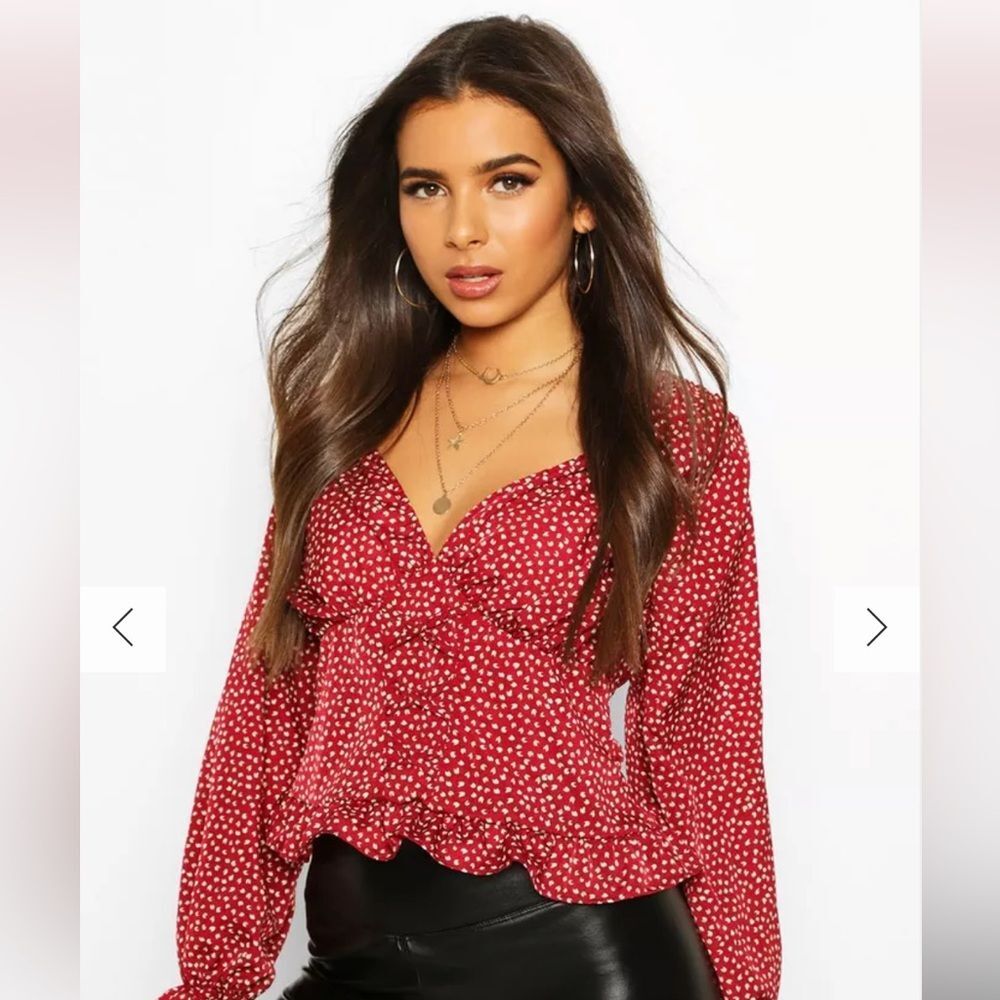 NWT Boohoo Floral Corset Detail Woven Blouse
